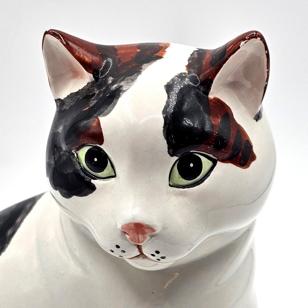 Large Vintage Ceramic Calico Cat Figurine Statue 7.5 Inch Sitting Glossy - Picture 2 of 8